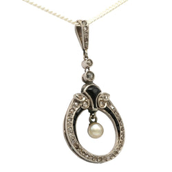 Pendentif en or blanc, onyx, perle et diamants - Castafiore