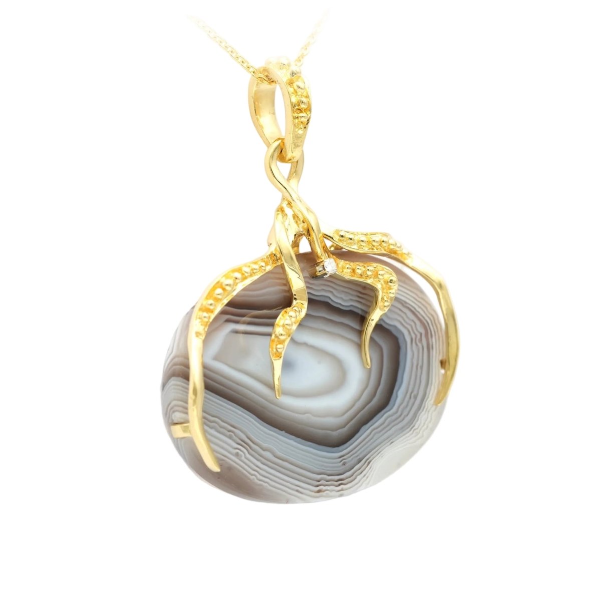 Pendentif en or jaune, agate et diamant - Castafiore
