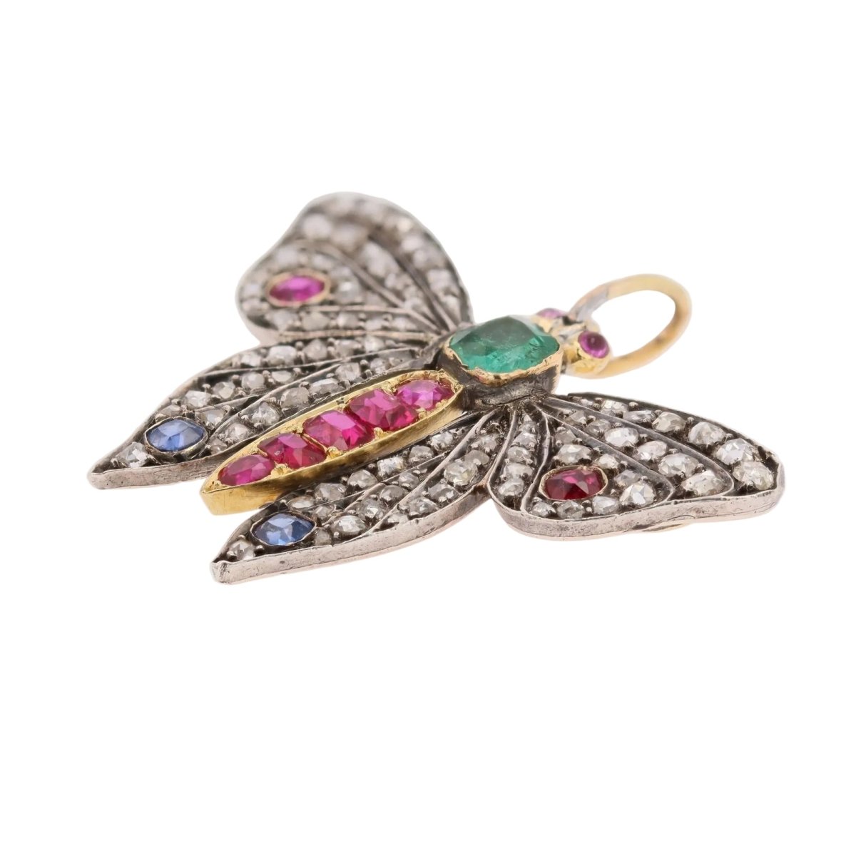 Pendentif en or jaune, argent, émeraude, rubis, saphirs et diamants - Castafiore