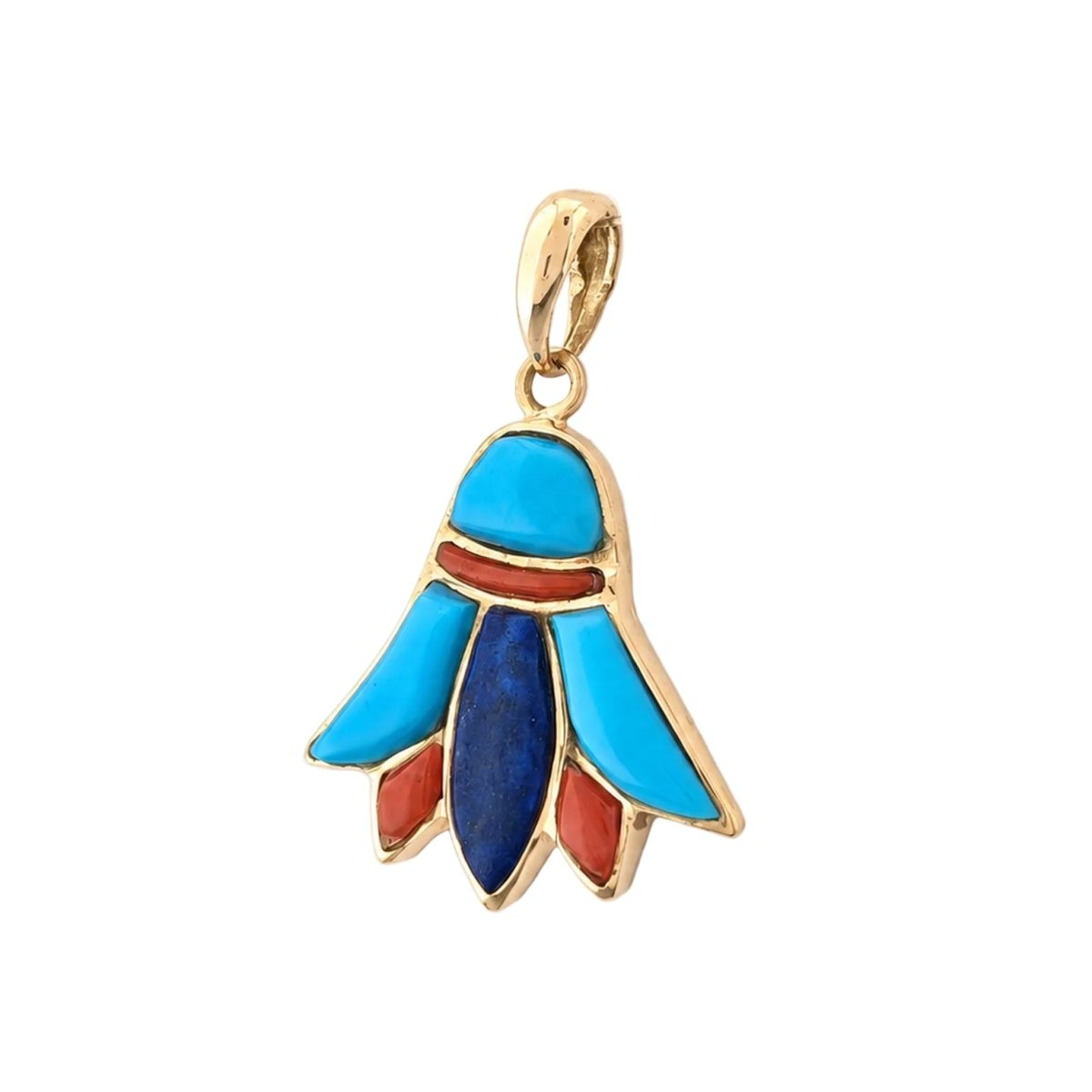 Pendentif en or jaune, corail, turquoise et lapis-lazuli - Castafiore