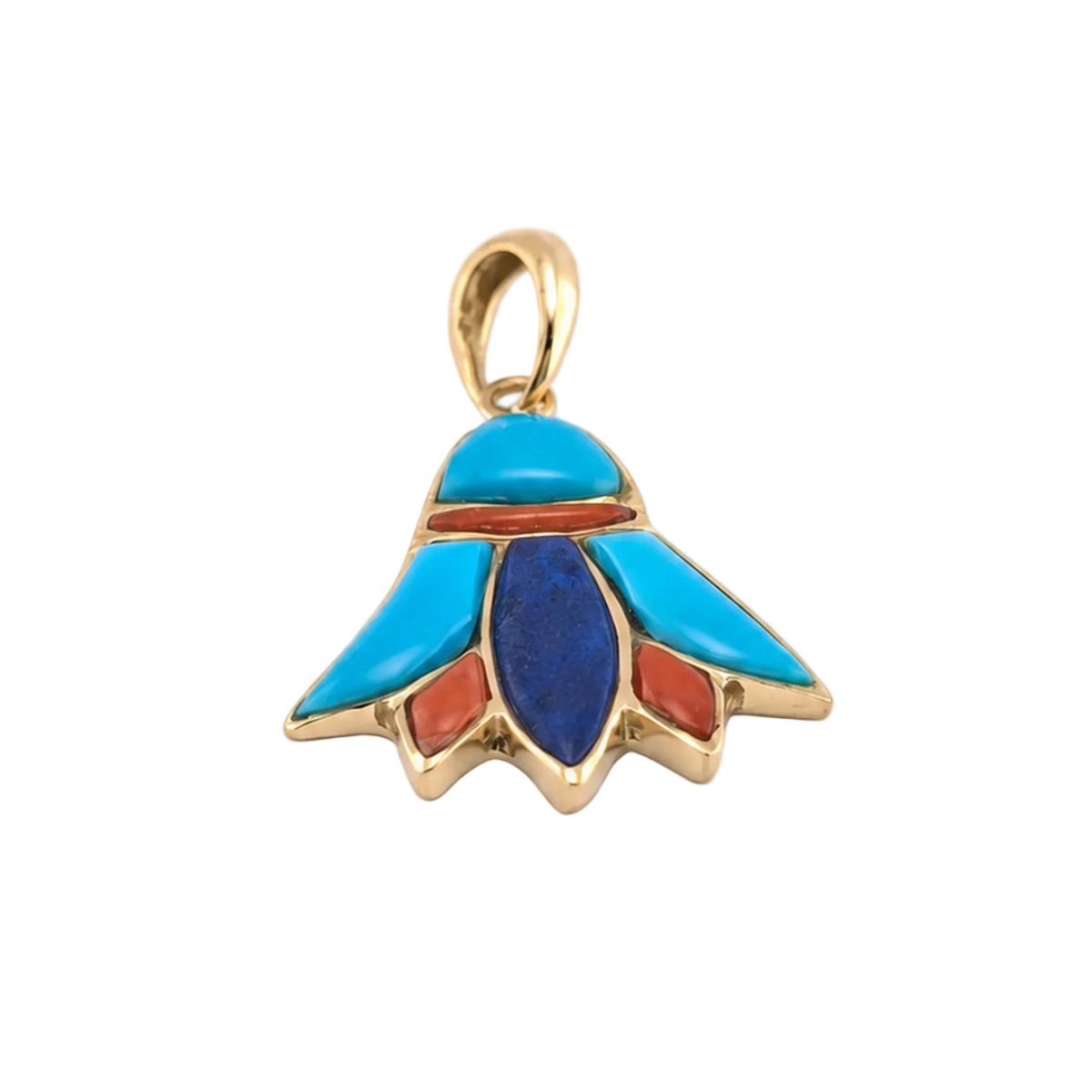 Pendentif en or jaune, corail, turquoise et lapis-lazuli - Castafiore
