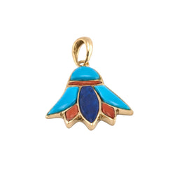 Pendentif en or jaune, corail, turquoise et lapis-lazuli - Castafiore
