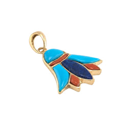 Pendentif en or jaune, corail, turquoise et lapis-lazuli - Castafiore