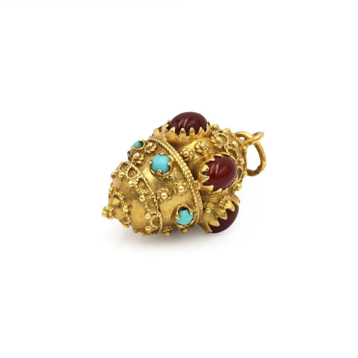 Pendentif en or jaune, cornalines et turquoises - Castafiore