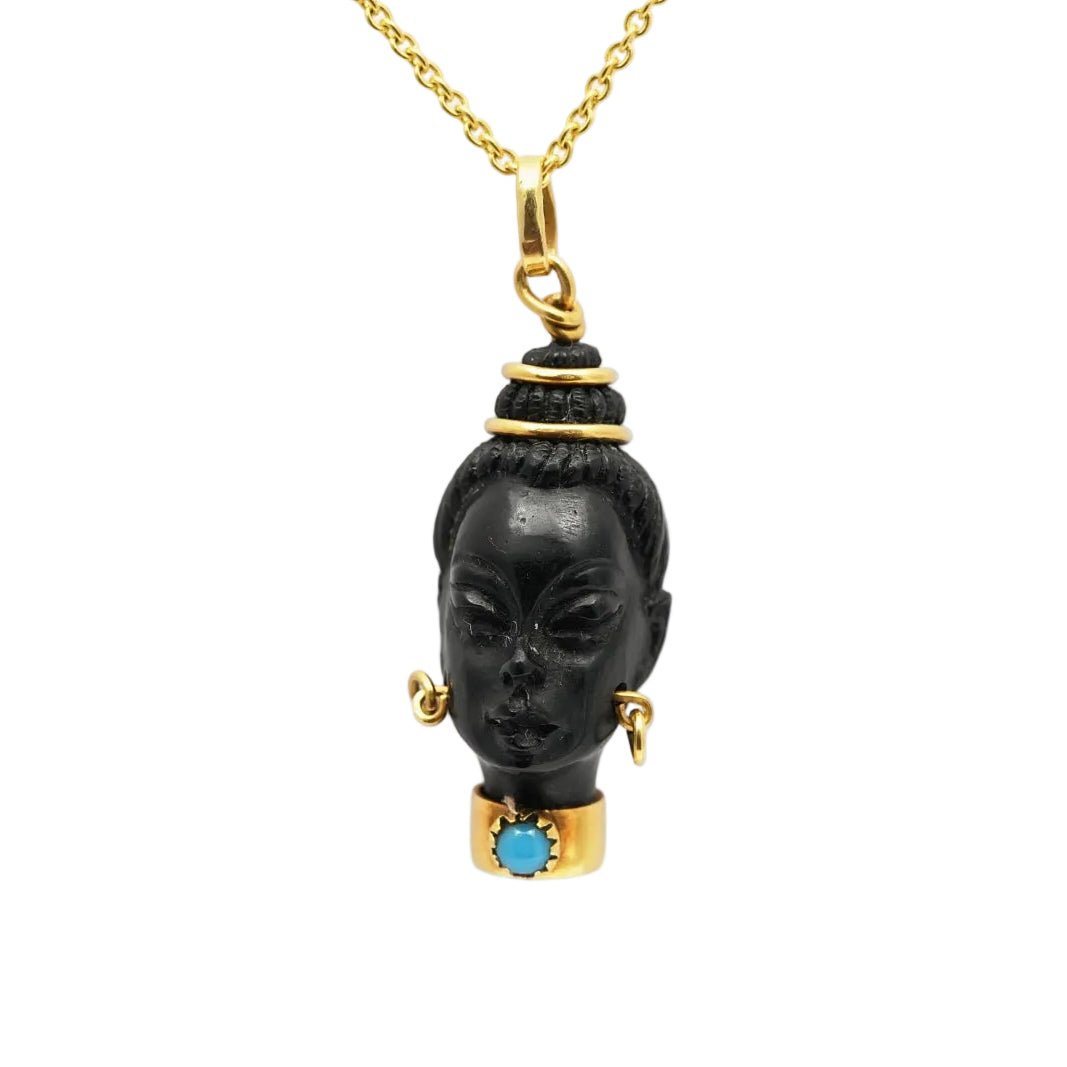 Pendentif en or jaune, ébène et turquoise - Castafiore