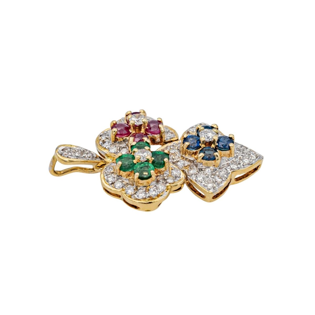 Pendentif en or jaune, or blanc, rubis, saphirs, émeraudes et diamants - Castafiore