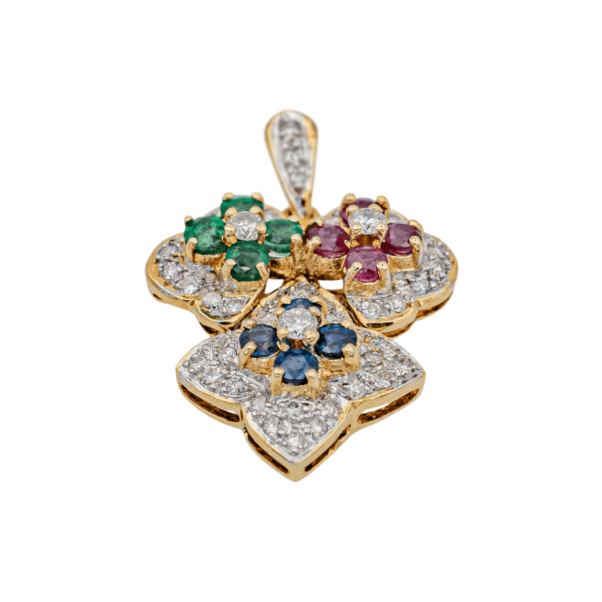 Pendentif en or jaune, or blanc, rubis, saphirs, émeraudes et diamants - Castafiore
