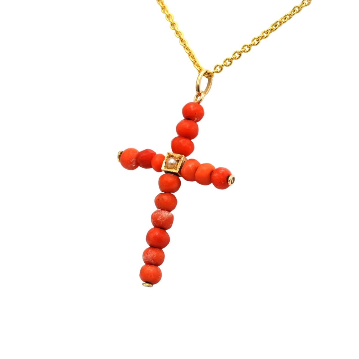 Pendentif en or jaune, perle et corail - Castafiore