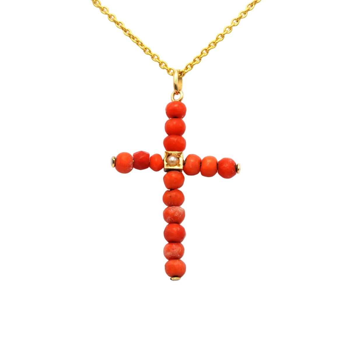 Pendentif en or jaune, perle et corail - Castafiore
