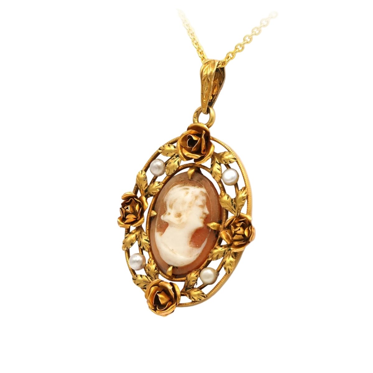 Pendentif en or jaune, perles et camée - Castafiore