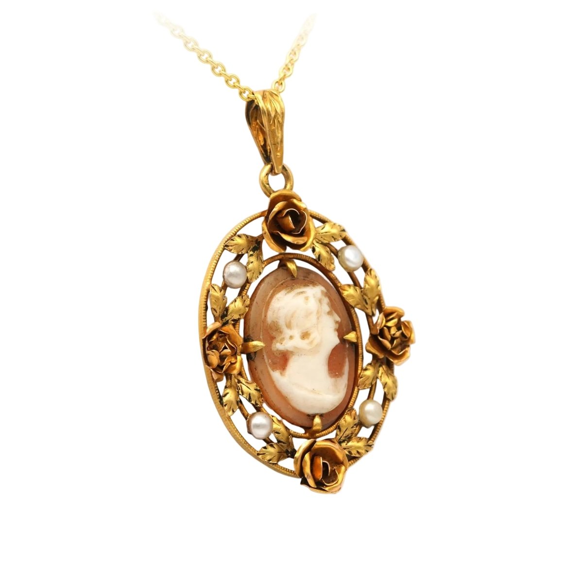 Pendentif en or jaune, perles et camée - Castafiore