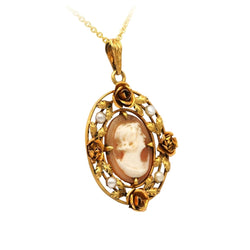 Pendentif en or jaune, perles et camée - Castafiore