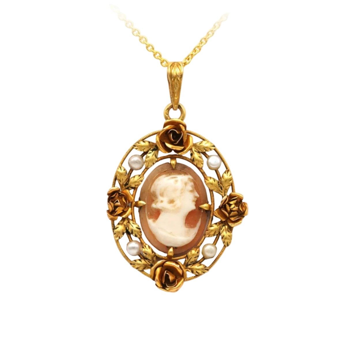 Pendentif en or jaune, perles et camée - Castafiore