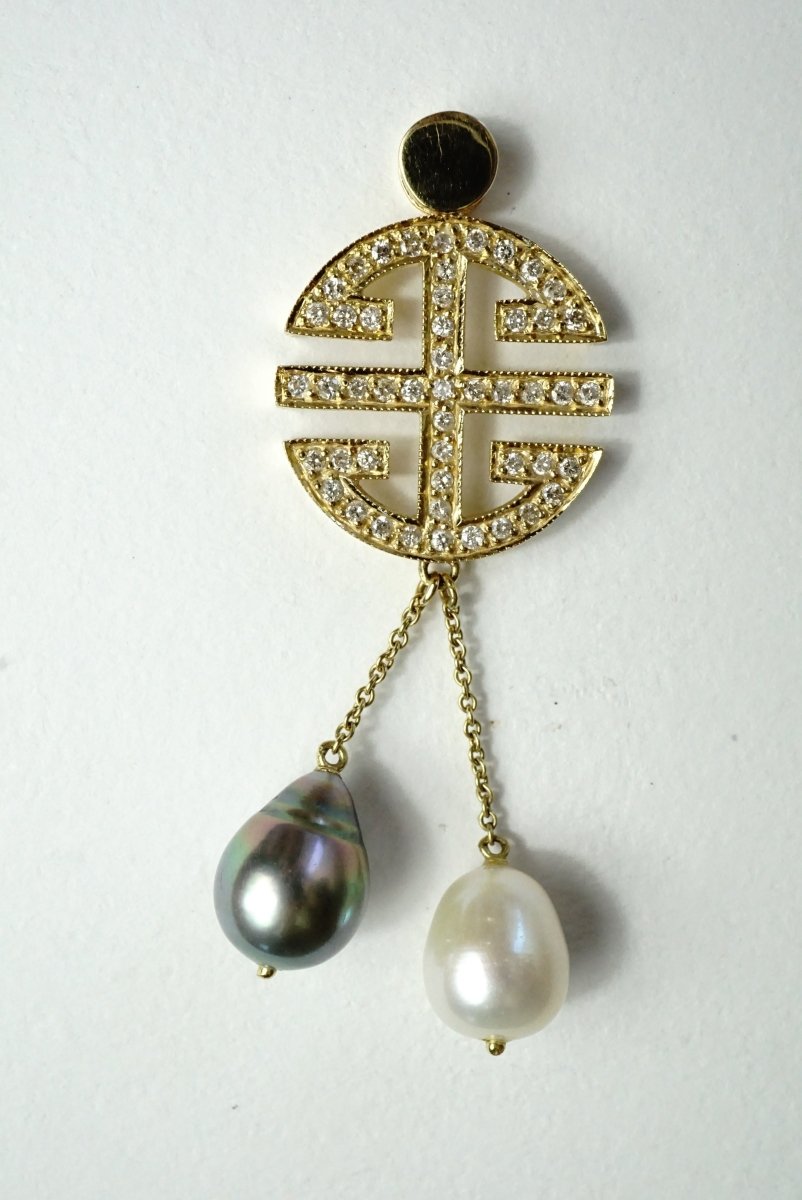 Pendentif en or jaune, perles et diamants - Castafiore