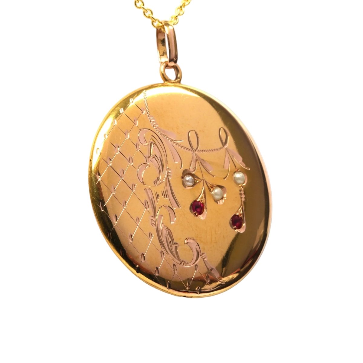 Pendentif en or jaune, perles et rubis - Castafiore