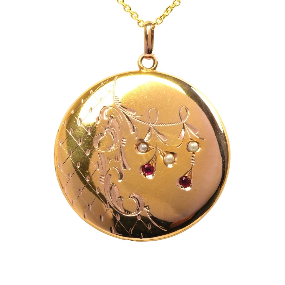 Pendentif en or jaune, perles et rubis - Castafiore