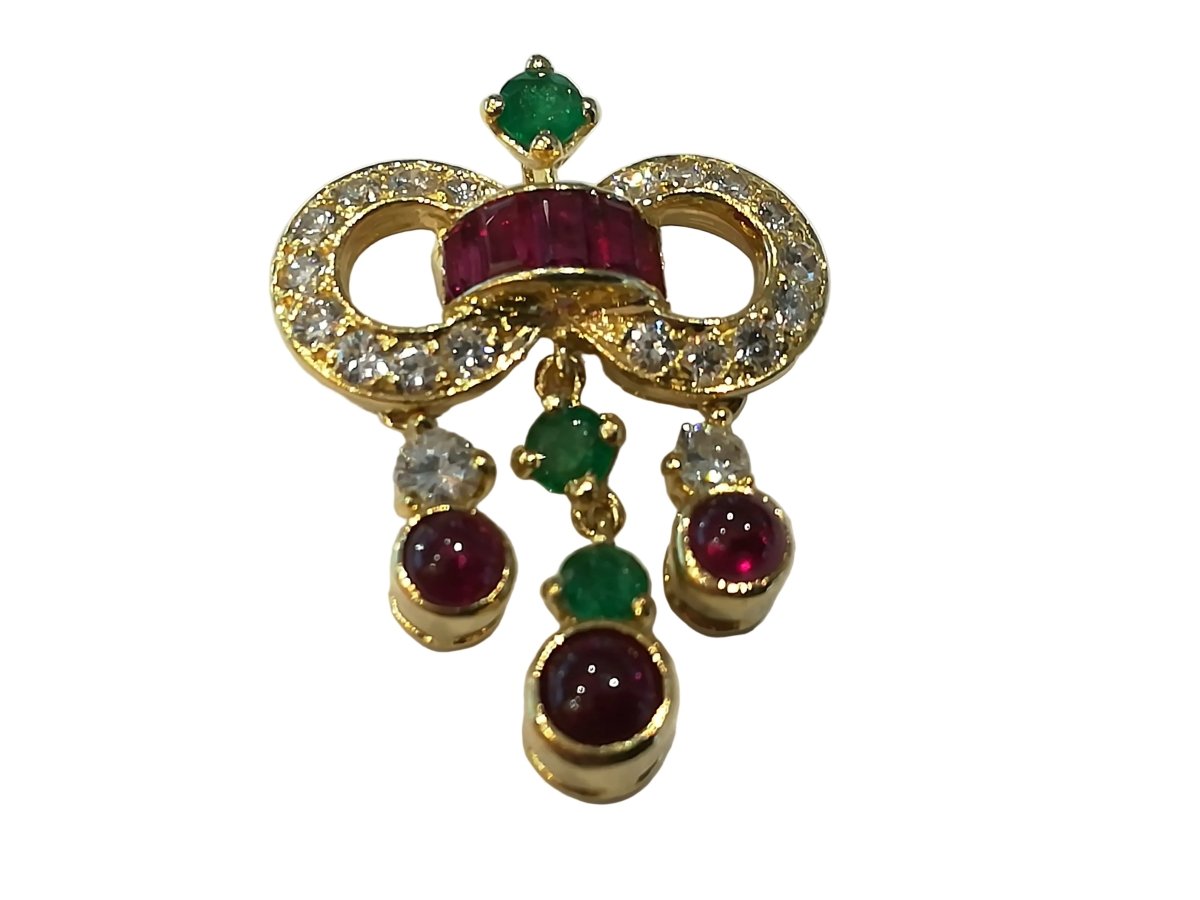 Pendentif en or jaune, rubis, émeraude et diamants - Castafiore