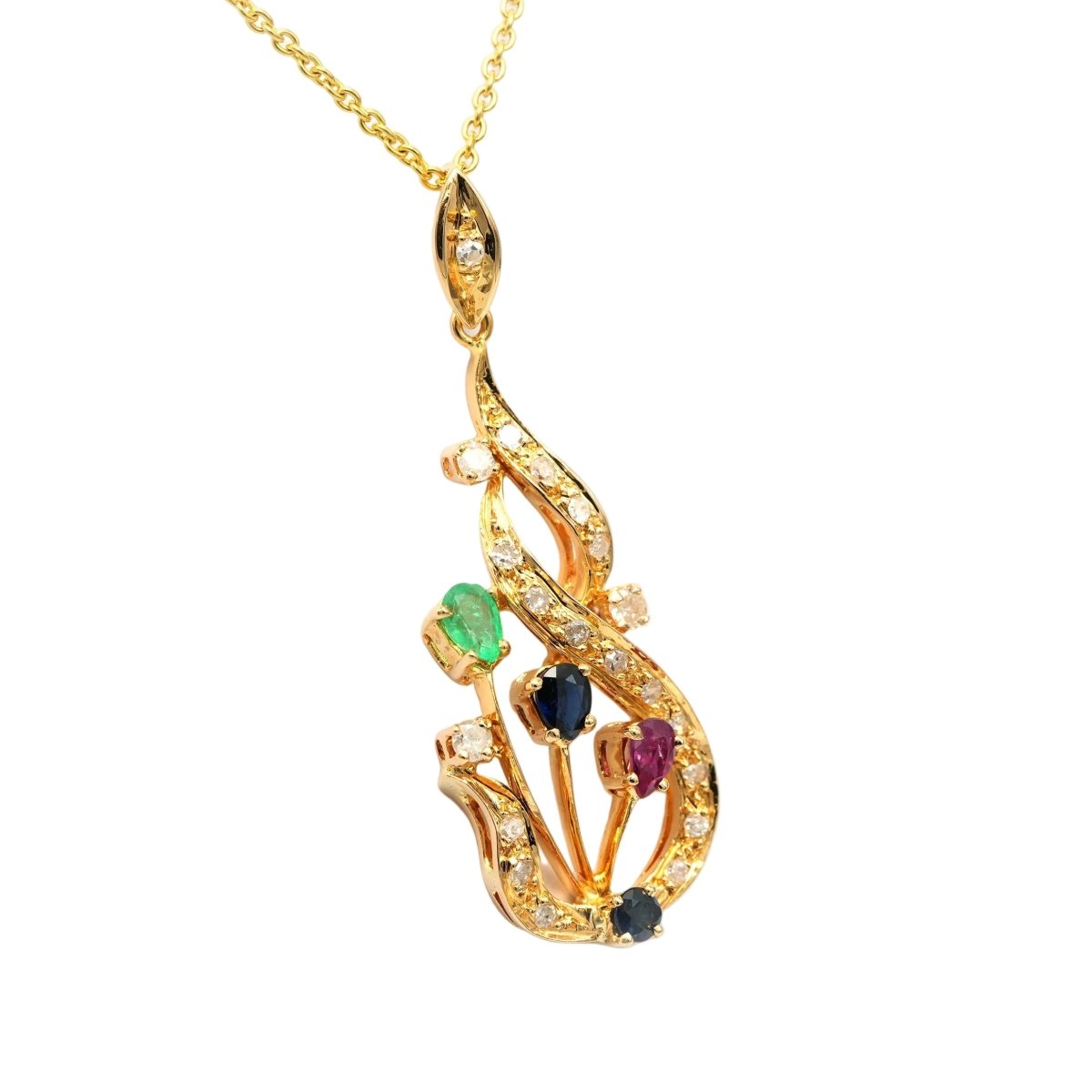 Pendentif en or jaune, rubis, saphirs, émeraudes et diamants - Castafiore