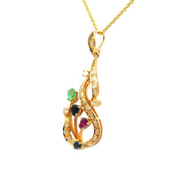 Pendentif en or jaune, rubis, saphirs, émeraudes et diamants - Castafiore