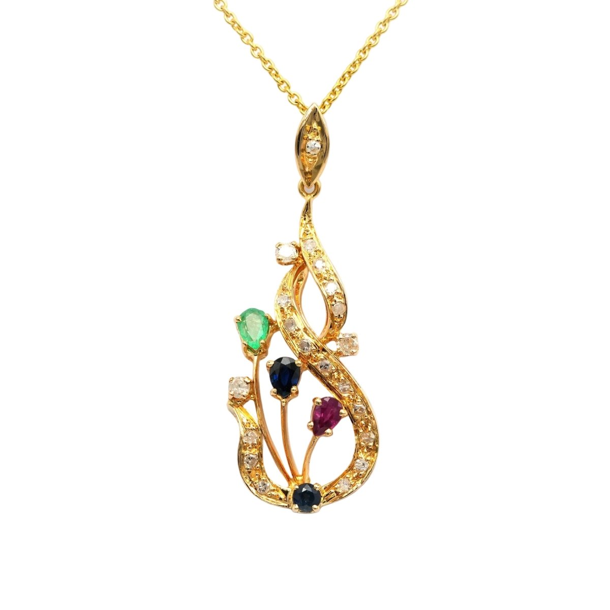 Pendentif en or jaune, rubis, saphirs, émeraudes et diamants - Castafiore