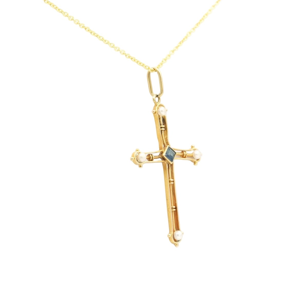 Pendentif en or jaune, saphir et perles - Castafiore