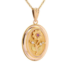 Pendentif en or rose, perles et rubis - Castafiore