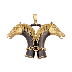 Pendentif FRED double tête de cheval en or jaune et corne. - Castafiore
