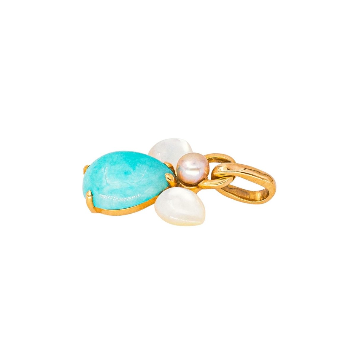 Pendentif ISABELLE LANGLOIS "Mon Ange" en or rose, amazonite, nacre et perle - Castafiore