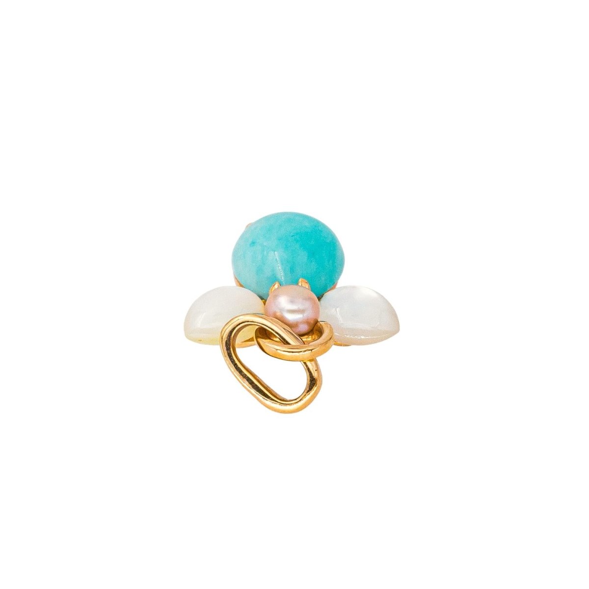 Pendentif ISABELLE LANGLOIS "Mon Ange" en or rose, amazonite, nacre et perle - Castafiore