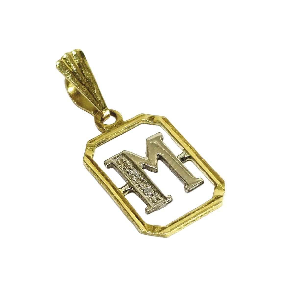 Pendentif “M” en or blanc, or jaune et diamants - Castafiore
