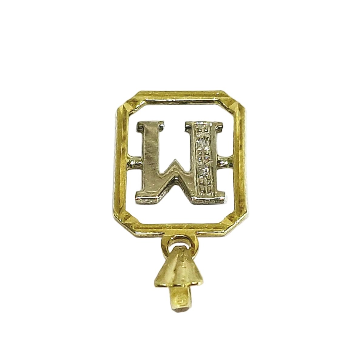 Pendentif “M” en or blanc, or jaune et diamants - Castafiore