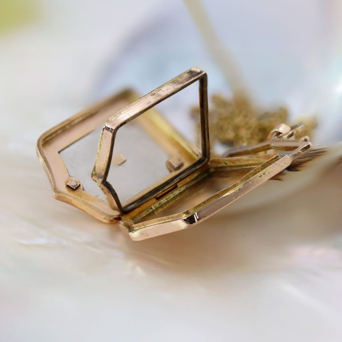 Pendentif médaillon ancien écusson en or rose et or blanc - Castafiore