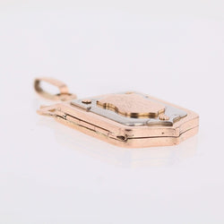 Pendentif médaillon ancien écusson en or rose et or blanc - Castafiore
