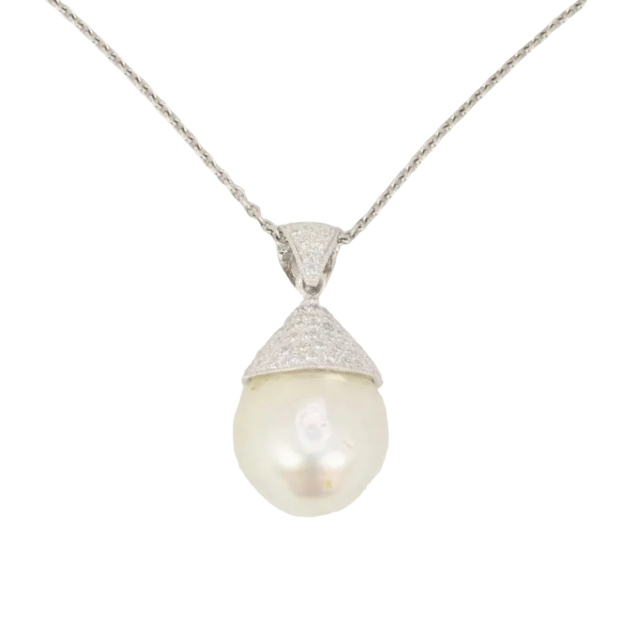 Pendentif or blanc diamants perle baroque - Castafiore