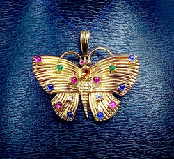 Pendentif papillon en or jaune 18 carats et pierres précieuses - Castafiore