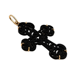 Pendentif POMELLATO Victoria croix en or rose et jais - Castafiore