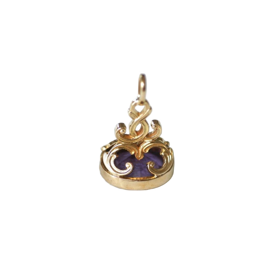 Pendentif Sceau Améthyste Intaille Armoirie Ecclésiastique sur Or Jaune - Castafiore