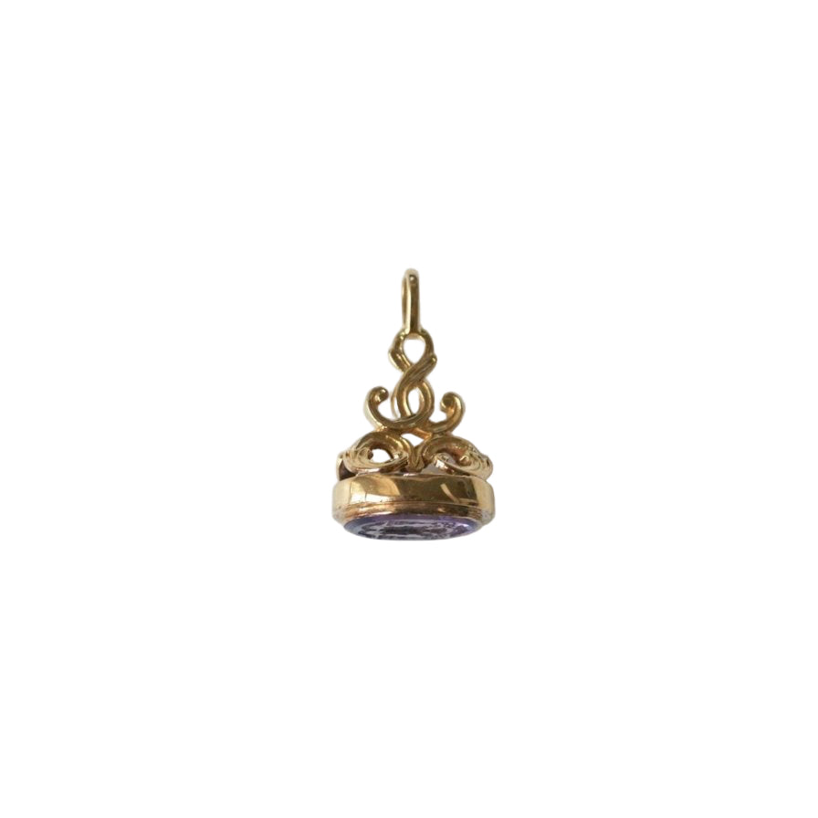 Pendentif Sceau Améthyste Intaille Armoirie Ecclésiastique sur Or Jaune - Castafiore