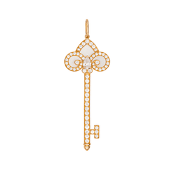 Pendentif TIFFANY & CO "Clé fleur de Lys" en or rose, nacre et diamants - Castafiore