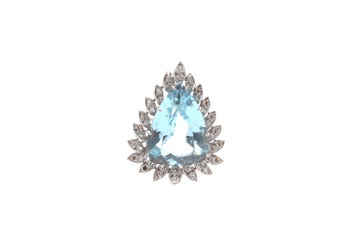 Pendentif vintage aigue - marine et diamants - Castafiore