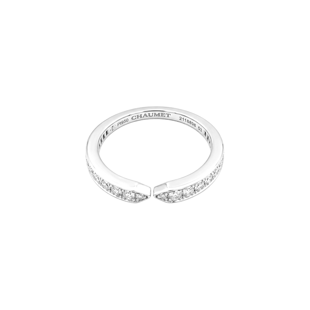 Bague alliance Chaumet, "Triomphe de Chaumet", platine et diamants.