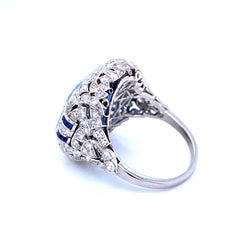 Ssef/Gubelin Certified 17 Carat Sapphire Art Deco Diamond Platinum Ring - Castafiore