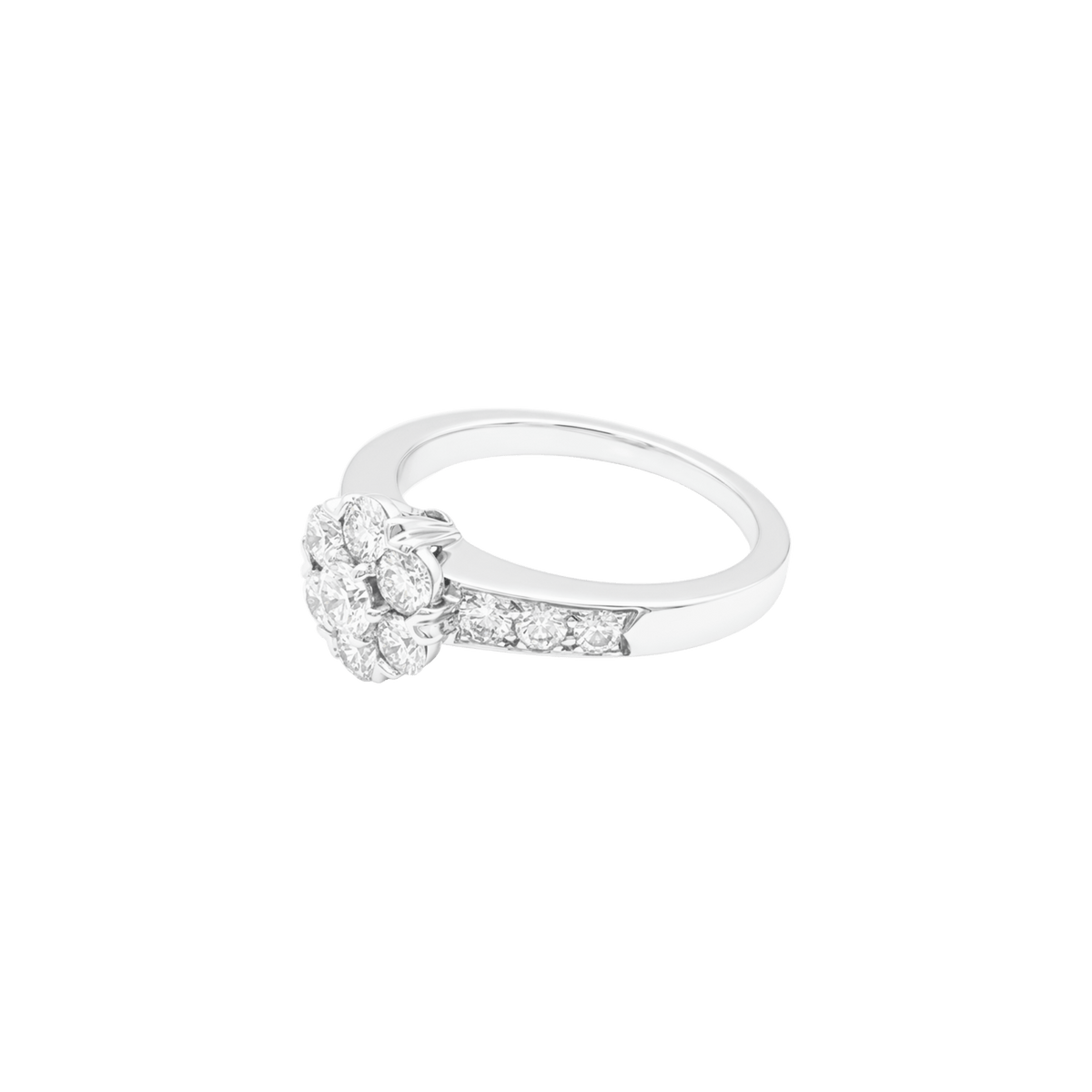 Bague Van Cleef & Arpels, "Fleurette", or blanc et diamants.