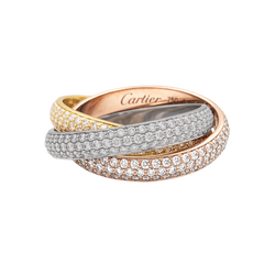 Bague Cartier, « Trinity », trois anneaux trois tons d’or et diamants.