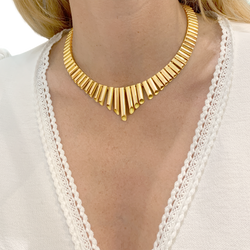 Collier maillons tubulaires en chute, or rose.