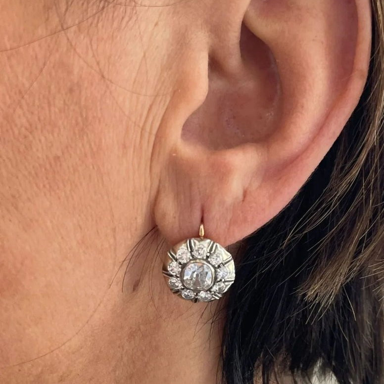 Victorian Diamond Gold and Silver Ring and Earrings Set - Castafiore