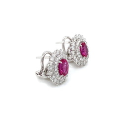 Vintage 2 Carat Ruby Diamond Gold Cluster Stud Earrings - Castafiore
