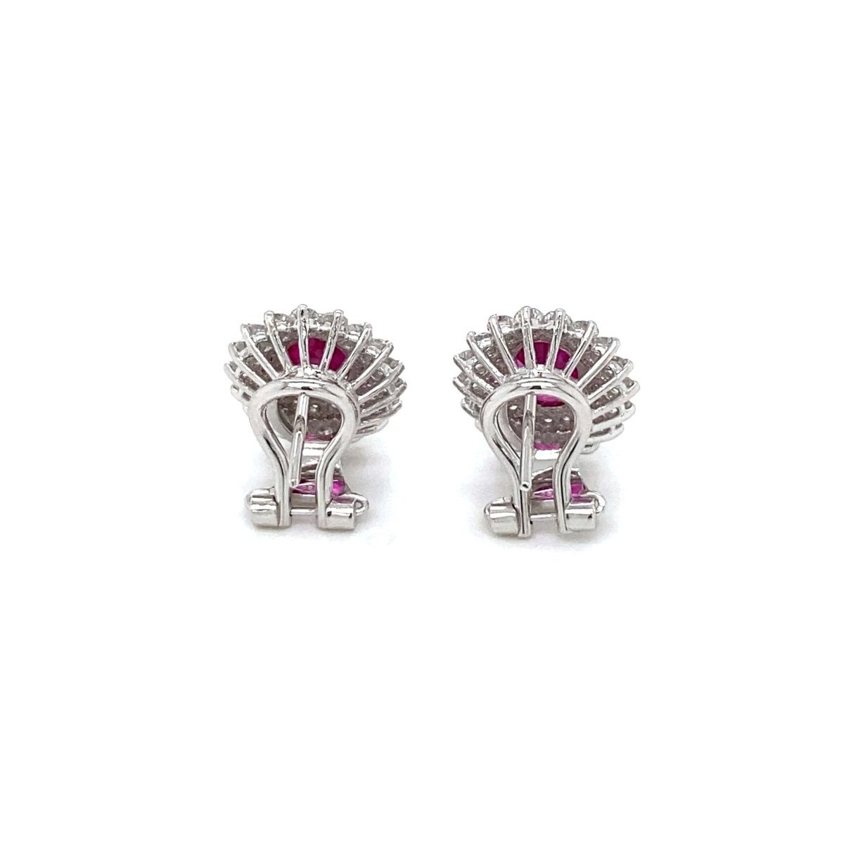 Vintage 2 Carat Ruby Diamond Gold Cluster Stud Earrings - Castafiore