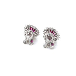 Vintage 2 Carat Ruby Diamond Gold Cluster Stud Earrings - Castafiore