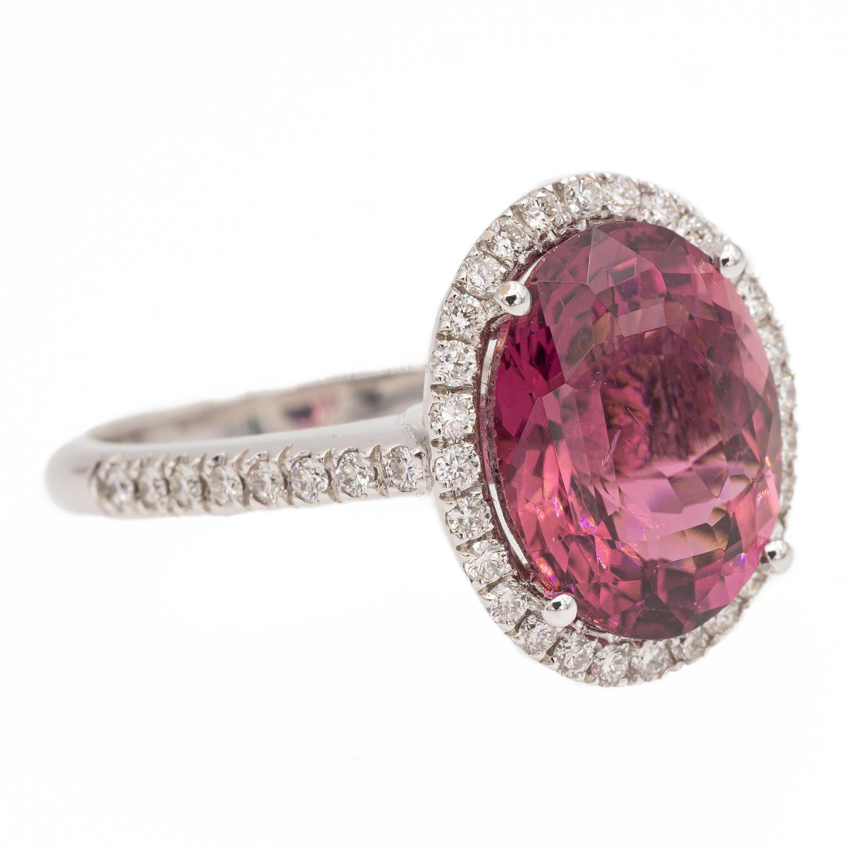 Bague Pompadour en or blanc et tourmaline rose